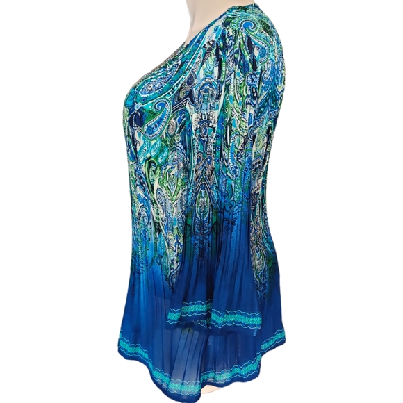 Dress Barn Blue Green Sparkle Beaded Bell Sleeve Blouse Swim Cover-up EUC sz 2X - Picture 4 of 9